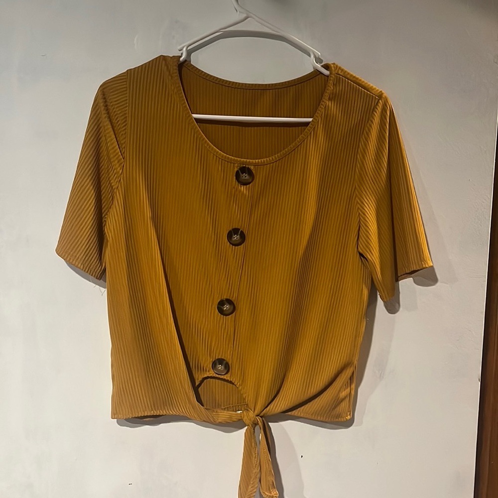 Yellow tie button top